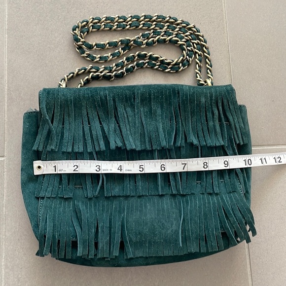 Tory Burch suede fringe leather bag in forest green - Picture 3 of 17
